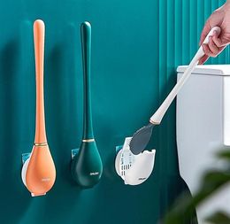 Siliconen toiletborstels met houder ingesteld Wallmounted Long Handled Toilet Cleaning Brush Moderne Hygiënische badkameraccessoires270v5069230