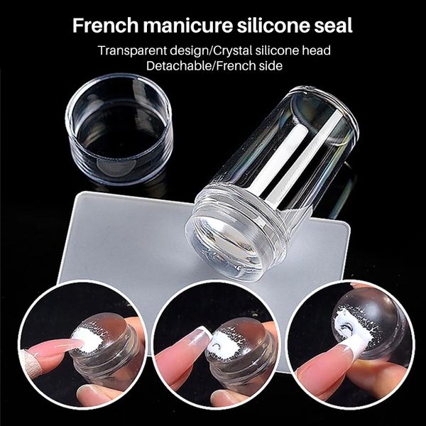 Silicone Transparent Nail Tips Art Stamping Stamper Kit Français Avec Grattoir Gelée Silicone Tête Pour Timbre Polonais Stencil Modèle Seal DHL