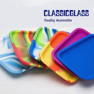 Plateau en silicone Fumée de qualité alimentaire Pot en silicone Conteneur Cire à vaisselle Dab Concentré d'huile Antiadhésif L * W * H = 200 * 150 * 20MM Couleurs mélangées