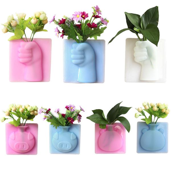 Vase en silicone tenture murale Vases en Silicone plante fleur bureau à domicile réfrigérateur Vase décoratif en forme de main Pot de fleur