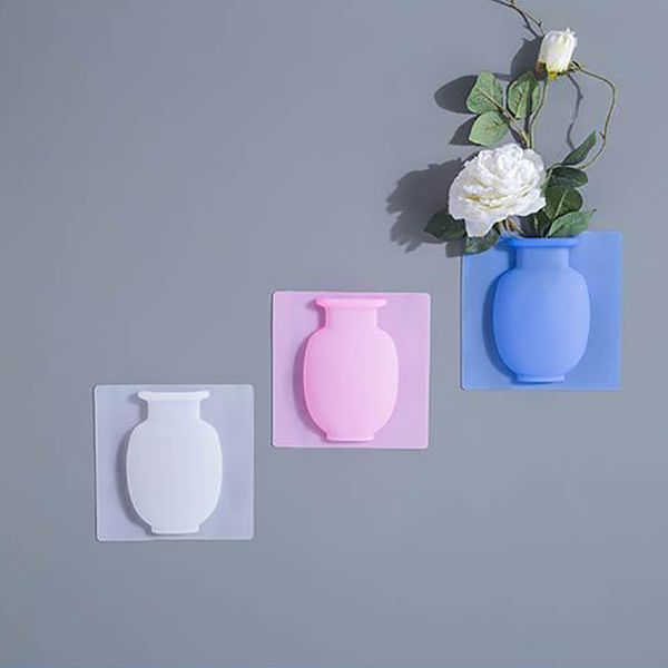 Vases en Silicone aspiration magique mural sans soudure Vase en Silicone tenture murale Vase souple bureau à domicile Vases de réfrigérateur