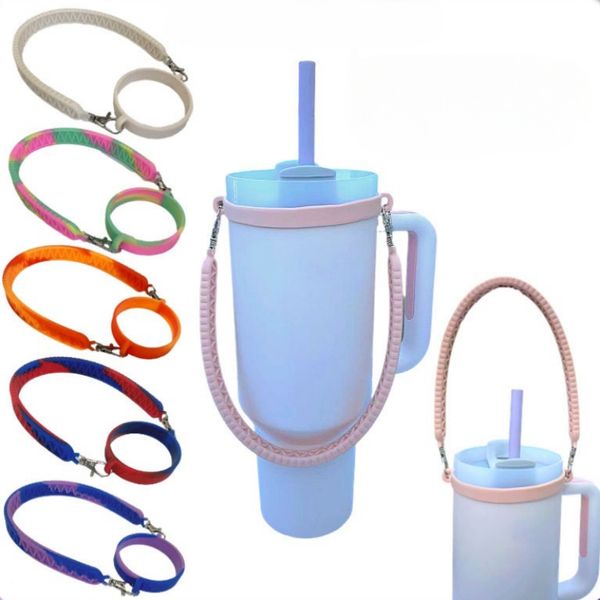 Sangle de poignée de bouteille d'eau en silicone pour gobelets avec couvercle et paille, accessoires de lanière de bouteille d'eau élastique de 8 à 40 oz pour transporter des couleurs mélangées en gros