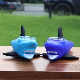 Silicone Pipe À Eau Shark Pipe Silicone Fumer Pour Tabac Cuillère Cigarette Tubes Verre Bong Herbe Sèche Accessoires Fumer Mini Pipes À Eau En Gros