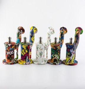 Tubería de agua de silicona Bong de silicona con imágenes Plataforma Dab irrompible con clavo de acero inoxidable Dabber Jar Container1864152