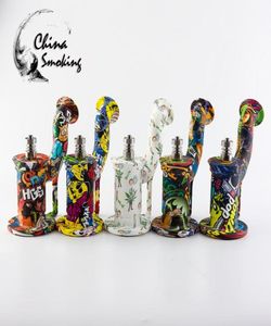 Tubería de agua de silicona Bong de silicona con imágenes Plataforma Dab irrompible con clavo de acero inoxidable Dabber Jar Contenedor Silicona Hookah7617087