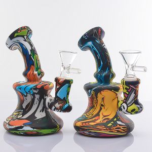 Pipa de agua de silicona Hookahs con tazón de vidrio Tansfer Printing Bong Cabezal de ducha de 5.1 pulgadas extraíble para limpiar Dab Rig 510