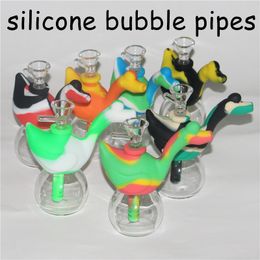 tuyaux d'eau en silicone bangs en verre tuyaux en verre mini bong à bulles tuyaux à main avec bol en verre et tapis d'huile en silicone