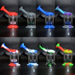 Silicone Pipes À Eau Silicone Bubbler Bong En Verre Détachable Recycleur Herbe Sèche Dab Wax Rig Tabac Fumer Brûleur À Huile Tuyaux DHL