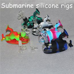 Plates-formes pétrolières en silicone sous-marine mini bong conduites d'eau narguilés incassables bongs d'eau avec des bols en verre de 14 mm