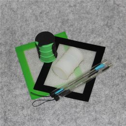 Silicone Wax Kit Set met 14cm * 11.5cm Square Sheets Pads Mats 26ml Silicon Drum Container Lange Sliver Dabber-tool voor droog kruid