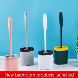 Siliconen WC toiletborstel platte kop zachte zachte borstel met sneldrogende vaste zitting set WC accessoires cleaning296k
