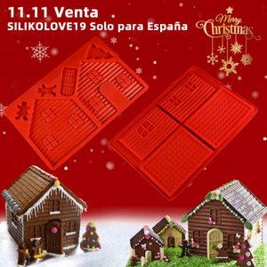 SILIKOLOVE 2 PCS / Set Navidad 3D Casa de pan de jengibre Molde de silicona DIY Hornear Pastel de chocolate Molde Galletas Galletas Herramientas para hornear 211110