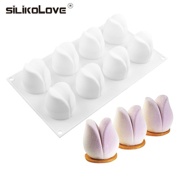 Silikolove 8 Cavité 3D Moule de silicone Tulip pour la cuisson à la pâte à gâteau de la mousse Forme de moule de silicone de qualité alimentaire pour fabrication de bougies de savon