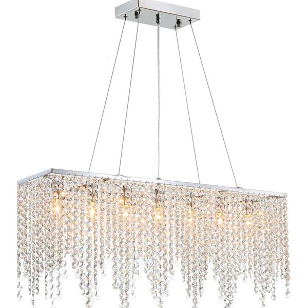 Siljoy Chandelier à cristal rectangulaire moderne - Éclairage pendentif de gouttes de pluie de luxe K9 pour l'île de cuisine de salle à manger - Linaire linéaire plafond, L47