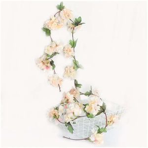 Soie 2 pièces fleur de cerisier artificielle 230Cm vigne disposition de mariage arche décoration maison fête rotin tenture murale guirlande couronne Sakura Slingers