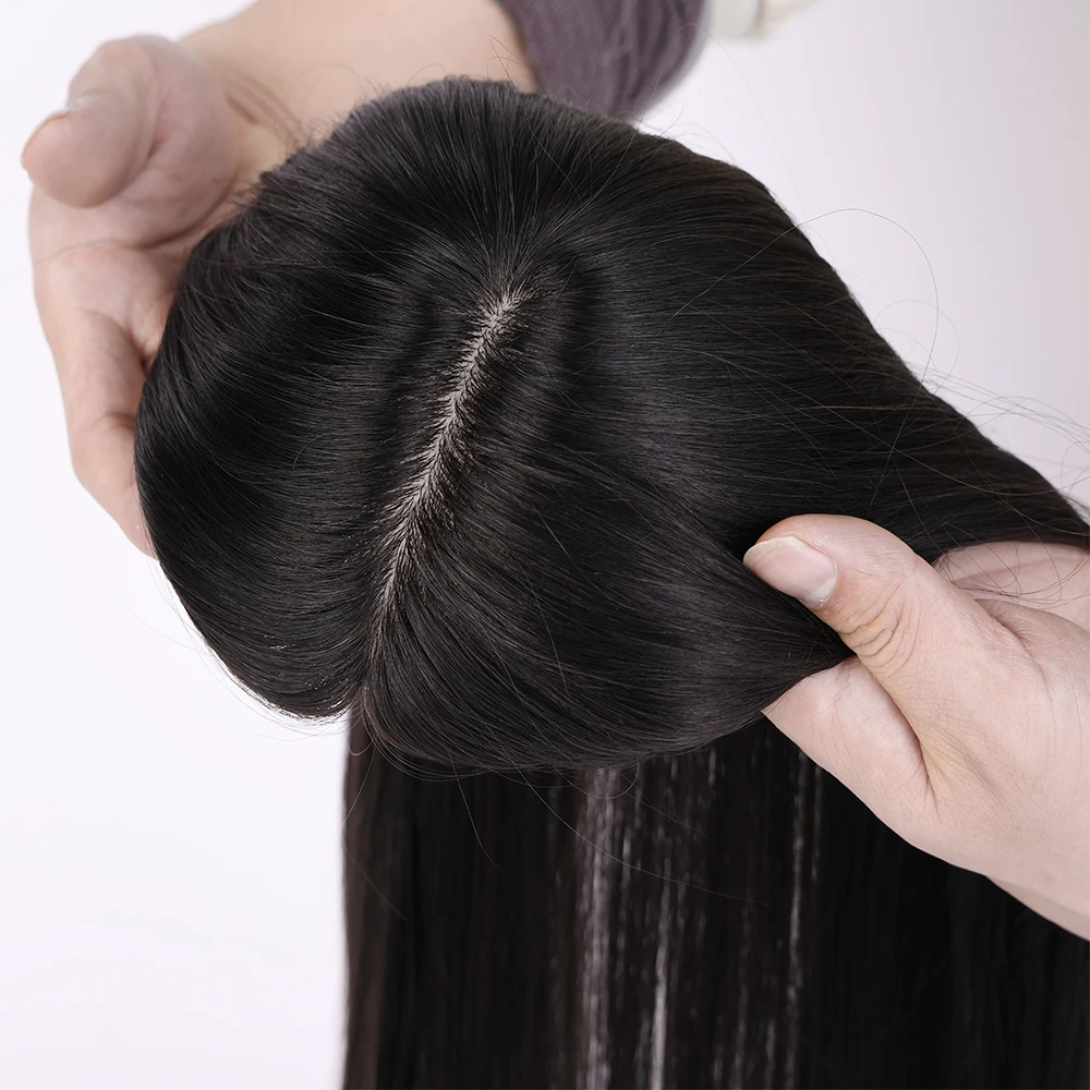 シルクベースヘアウィッグトッパー100％ブラジルの人間の髪ストレート