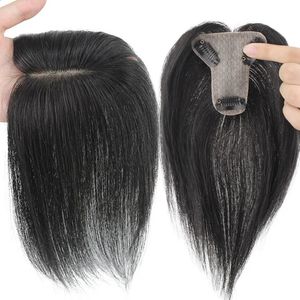 Silk Base Human Hair Topper para mujeres Clip delgado parte media en Toupee con flequillo de aire en 3D Blegados de cabello liso permite que las piezas de cabello 240314