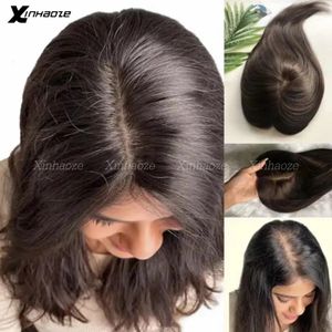 Topper de cheveux humains à Base de soie pour femmes, pièce supérieure de cuir chevelu injecté de peau vierge européenne avec Clips, partie centrale 231226