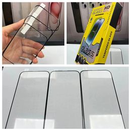 Zijdezwarte gehard glazen schermbeschermers voor iPhone 15 Plus 14 13 Pro Max 12 Mini 11 X XR XS 8 7 6 Plus 9H Heldere volledige schermen Zijlijmfilm met retailpakket