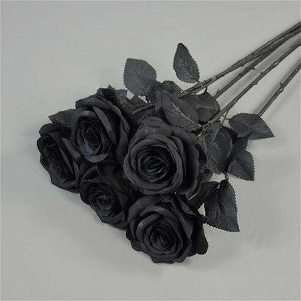 Ramo de cabeza de flor artificial de rosa negra de seda para el hogar, sala de estar, deshierba, decoración de Navidad, decoración de Año Nuevo, 8-9 cm, GC2170