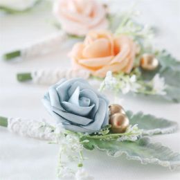 Zijde broche pin pols corsage bloemen bruiloft vrouwen mannen boutonniere armband bangle bruide feestdecoratie 2023