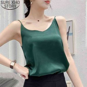 Soie Camis Femmes Satin Tops Sexy V Cou Gilet Basic Tank Femme Sans Manches Solide Plus Taille Vêtements D'été 13694 210506