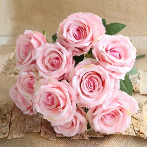 Tissu de soie Rose fleur 9 couleurs sélection Bouquet bricolage accessoires mariage mur maison jardin Bouquet décoration 10 têtes Roses