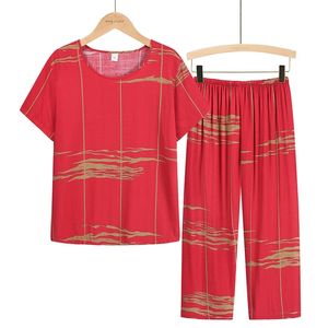 Soie Coton Accueil Chemises pour dames de haute qualité Mode Pyjama Style Costume Casual Deux Pièces Ensemble Femmes Grande Taille 4XL Rouge Vert 210901