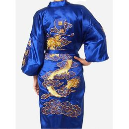Zijde Draak Gewaden Chinese mannen Zijde Satijn Gewaad Borduur Kimono Badjas Mannen Kamerjas Voor Mannen Zomer Sleepwear1295V