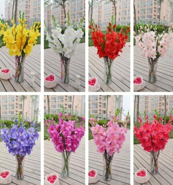 Silk Gladilighus Flower 7 Headspiece Fake Sword Lily pour les centres de table de fête de mariage Fleurs décoratives artificielles 80cm 12pcs3331840