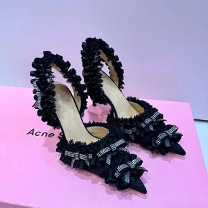 Zijden kanten slingbacks Pumps Geklede schoenen Gladiator Sandalen Strass strikje leren buitenzool 8,5 cm Stiletto luxe ontwerpers dames Feestavond schoen 35-42