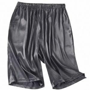 Soie hommes pyjamas shorts pyjamas bas vêtements de nuit maison été sommeil vêtements de nuit solide court satin confortable boxeurs d61p #