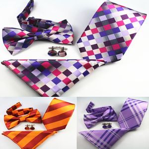 Halsband Bowtie zakdoek manchetknopen sets 8 * 145 cm 38 kleuren plaid streep heren stropdas jacquard stropdas voor vaderdag kerstcadeaus