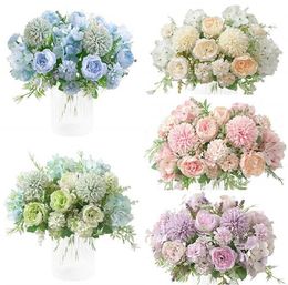 Silk Peony Hortengea Flowers Bouquet 7 Forks Artificial Realist Plastic Earnations Peonies Hydrangea Flower Wedding Party Home G6662611