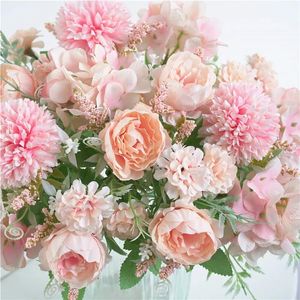 Ramo de flores de hortensia de peonía de seda, 7 tenedores, claveles artificiales realistas de plástico, peonías, fiesta de boda, decoración del jardín del hogar