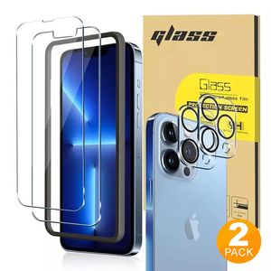 Zijdedruk Volledige dekking Gehard glas Screenprotector en cameralenzenbeschermer voor Iphone 15 Pro Max 14 13 12 11 met installatiekit