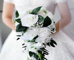 Silk Rose Bridesmaid Wedding Flowers High Quality Fleurs Rose Bouquet de mariée Ruban faux Bouquet de mariage peut personnaliser 205K5098804