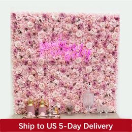 Soie Rose Fleurs 3D Toile De Fond Mur Décoration De Mariage Fleur Artificielle Panneau Mural pour Décor À La Maison Décors Bébé Douche 240309