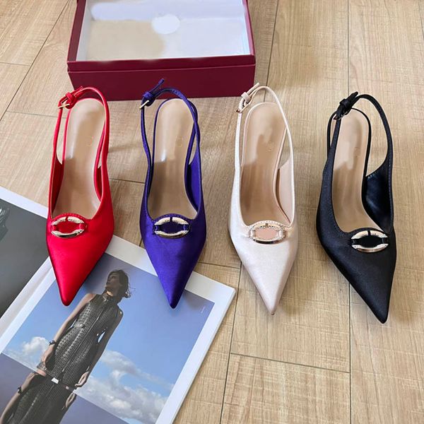Silk Satin Fashion Heels Chaussures Femme Slingback Pompe 7cm Stiletto Talons Boat Sandals Designer Sandale Sexy Toes Point Bure