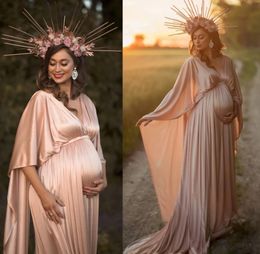 Robe de bal en satin de soie 2024 pour femmes élégantes de grossesse, robe de séance photo de maternité avec cape, robes de fête de bébé de haute qualité, robes de soirée sur mesure