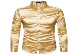 Silk Satin Shirt Men 2017 White Men Shirt à manches longues Slim Fit Emulation masculine bouton décontracté sur les chemises pour hommes 7709859