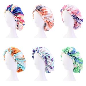 Satin imprimé coloré casquettes de couchage Bandana bonnet de nuit Turban chapeau bandeau Bonnet femmes fille soins des cheveux accessoires de mode