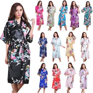 Zijde Satijn Bruiloft Bruid Bruidsmeisje Robe Bloemen Badjas Lange Kimono Robe Nacht Bad Mode Dressing Toga voor Vrouwen