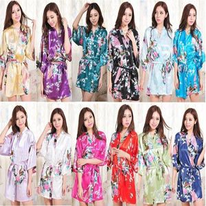 Zijde Satijn Bruid Bruidsmeisje Gewaad Korte Kimono Nacht Gewaad Bloemen Badjas Peignoir Femme Mode Kamerjas For244e