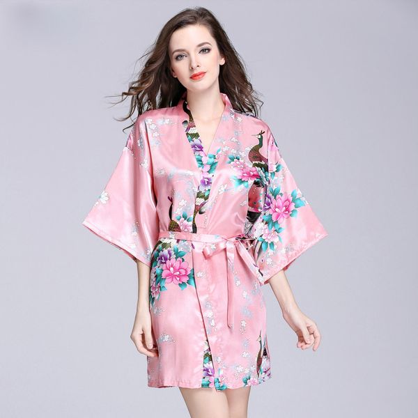 Soik satin mariée mariée mariée robe robe floral peignoir courte kimono nuit bain robe de chambre pour femmes 210419