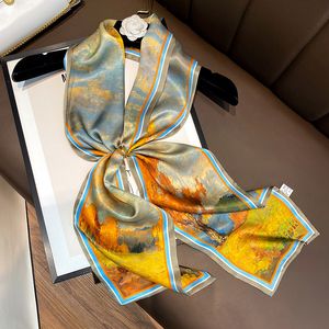 Foulard en soie pour femmes, foulard en soie de mûrier, fin, Style ethnique imprimé, petite écharpe, peinture à l'huile française, bandeau pour cheveux, printemps et automne