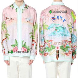 Camisas de seda estilo Casablanca surf club 21ss onda gradiente flor camisa manga longa de seda