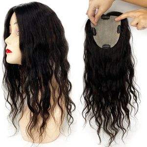 Base de peau de soie Topper de cheveux humains vierges brésiliens pour femmes avec 4 clips dans les cheveux toupet ondulé postiche fine véritable cuir chevelu haut 240222