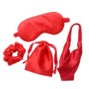 Masque de sommeil en soie pour la nuit femmes hommes adultes Relax doux sieste cache-yeux masque de sommeil avec bandeau corde à cheveux sac cadeau 4 pièces/ensemble bandeaux de santé outil de voyage