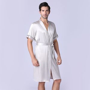 Silk nachtkleding nachtjapon mannelijke lente en zomer badjassen pyjama satijnen zachte huis dragen nachtjapon voor mannen bruiloft